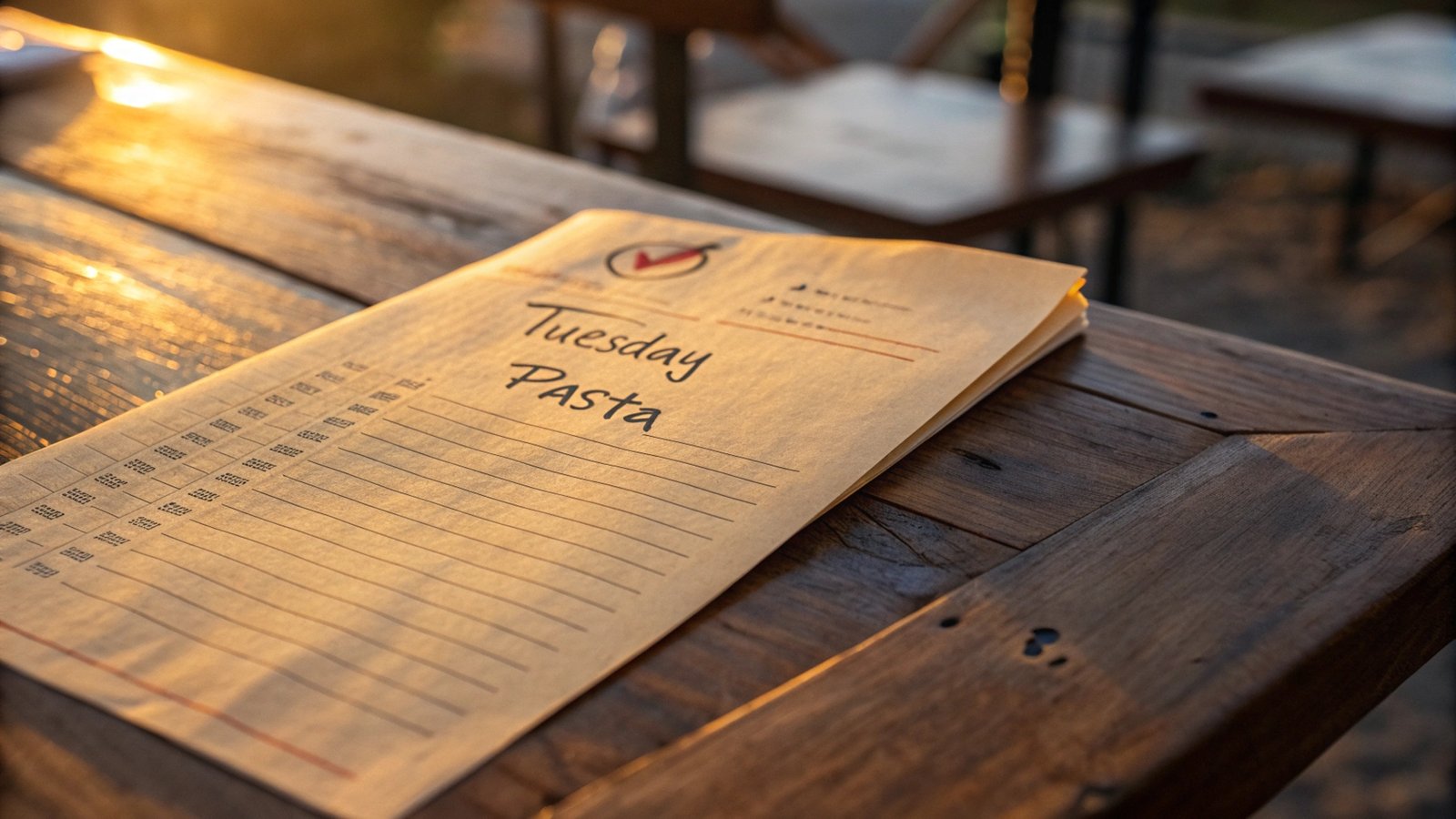 Weeklong Dinner Menu Sheets